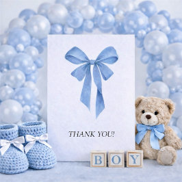 Tarjeta De Agradecimiento Soft Blue Bow Boy Baby Shower
