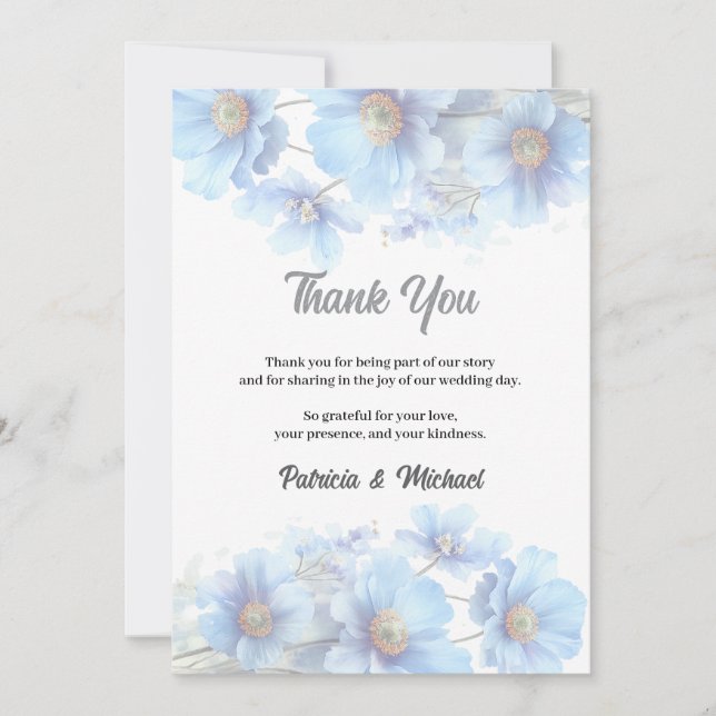Tarjeta De Agradecimiento Soft Blue Himalayan Poppy Flower Garden Wedding  (Anverso)