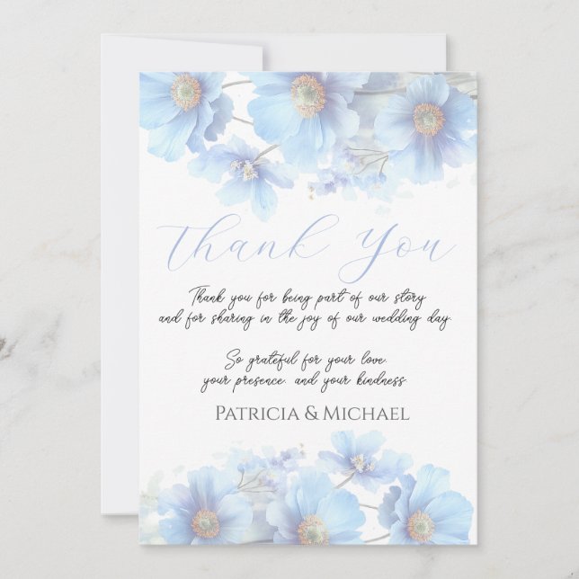 Tarjeta De Agradecimiento Soft Blue Himalayan Poppy Flower Garden Wedding  (Anverso)