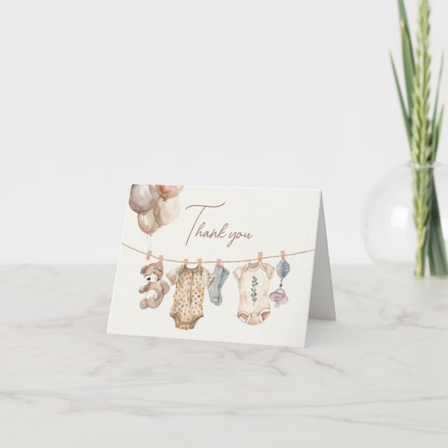 Tarjeta De Agradecimiento Soft Boho Neutral Baby Clothes Baby Shower (Anverso)