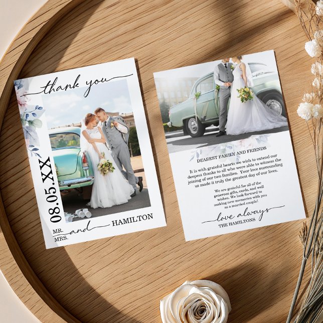 Tarjeta De Agradecimiento Soft Floral Photo Wedding Thank You Card (Soft Floral Photo Wedding Thank You Card)