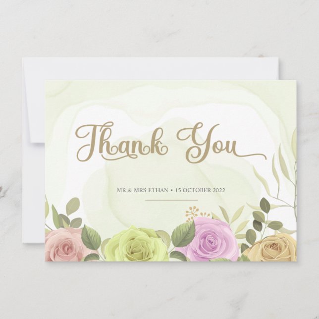 Tarjeta De Agradecimiento Soft Floral Wedding Invitation Thank You Card (Anverso)
