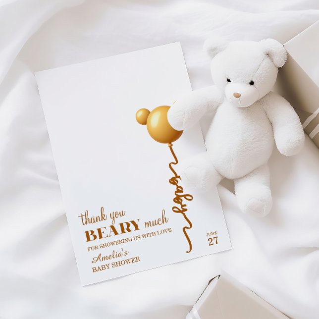 Tarjeta De Agradecimiento Soft Gold Bear Balloon Beary Thanks Neutral (Subido por el creador)