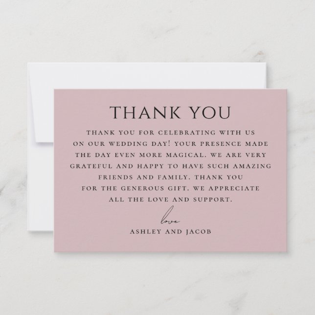Tarjeta De Agradecimiento Soft Mauve Pink Wedding | Elegant Romantic Chic (Anverso)