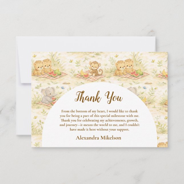 Tarjeta De Agradecimiento Soft Neutral Jungle Wild One First Birthday (Anverso)
