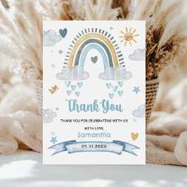 Tarjeta De Agradecimiento Soft Pastel Blue Boho Baby Shower Gracias