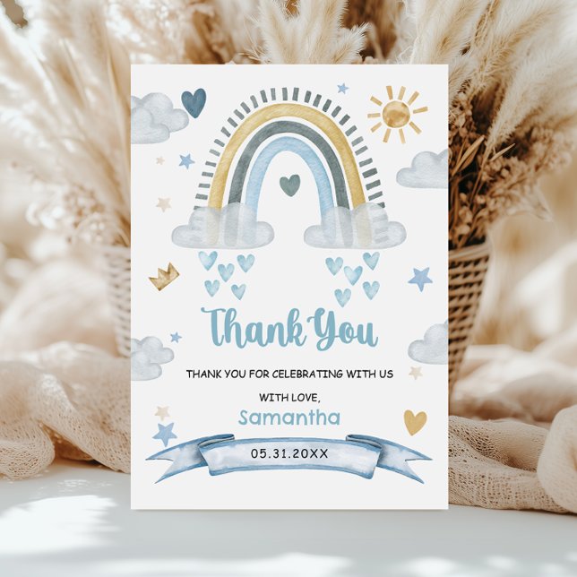 Tarjeta De Agradecimiento Soft Pastel Blue Boho Baby Shower Gracias (Subido por el creador)