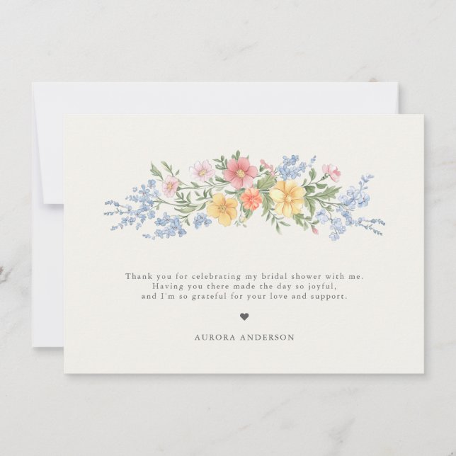 Tarjeta De Agradecimiento Soft Pastel Ornate Spring Garden Bridal Shower  (Reverso)