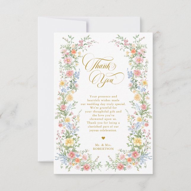Tarjeta De Agradecimiento Soft Pastel Ornate Spring Garden Gold Wedding (Anverso)