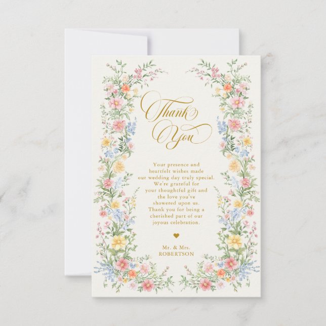 Tarjeta De Agradecimiento Soft Pastel Ornate Spring Garden Gold Wedding (Anverso)