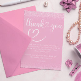 Tarjeta De Agradecimiento Soft Pink Glitter Thank You Heart Script