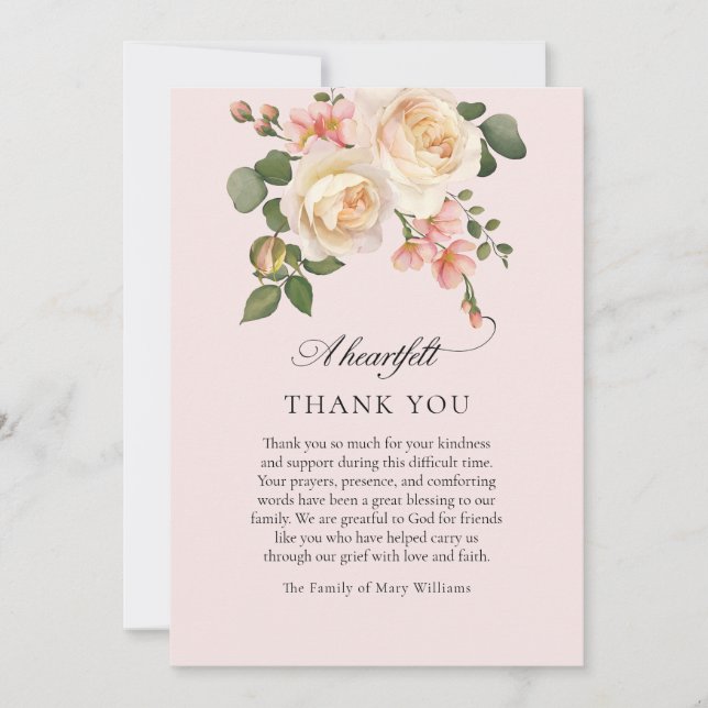 Tarjeta De Agradecimiento Soft Pink Rose Floral Christian Funeral Thank You (Anverso)