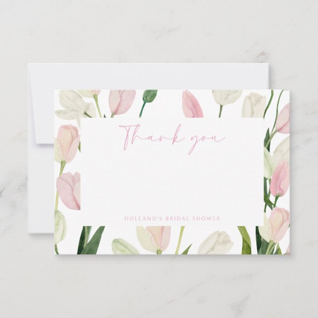 Tarjeta De Agradecimiento Soft Pink Tulip Bridal Shower (Anverso)