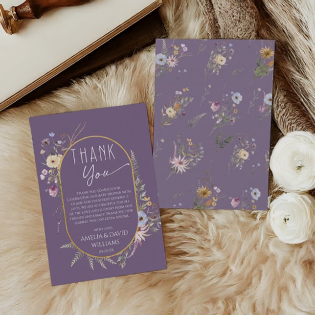 Tarjeta De Agradecimiento Soft Purple Boho Wildflower Baby Shower (Subido por el creador)