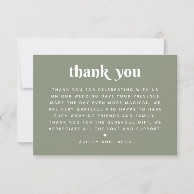 Tarjeta De Agradecimiento Soft Sage Green Wedding | Modern Clean Nature (Anverso)
