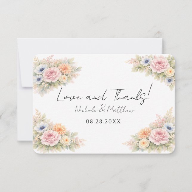 Tarjeta De Agradecimiento Soft Watercolor Floral Wedding (Anverso)