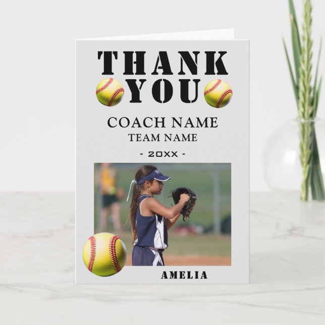 Tarjeta De Agradecimiento Softball Sports Photo Coach  (Anverso)
