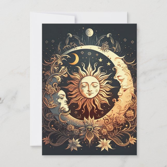 Tarjeta De Agradecimiento Sol acuarela y celeste lunar (Anverso)