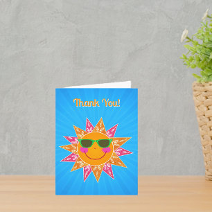 Tarjeta De Agradecimiento Sol Feliz Mejillas Rosadas Naranja rayos Azul