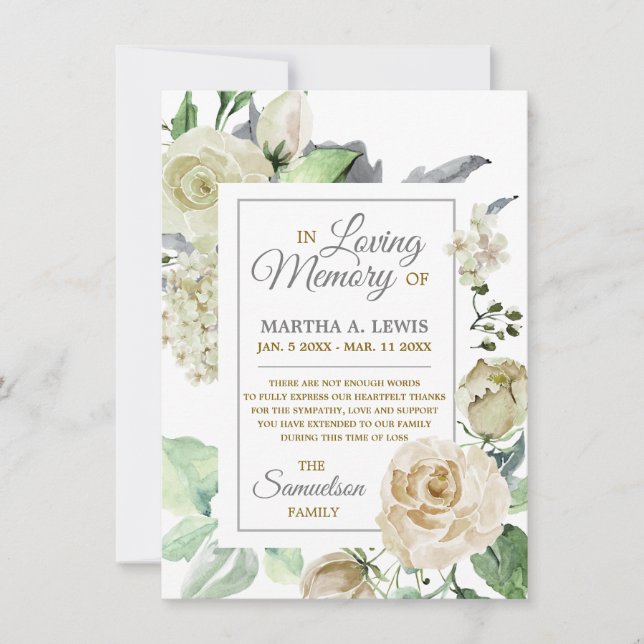 Tarjeta De Agradecimiento Solidaridad Amando la Memoria Creme Floral GRACIAS (Anverso)