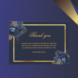 Tarjeta De Agradecimiento Solidaridad azul floral oro gracias foto