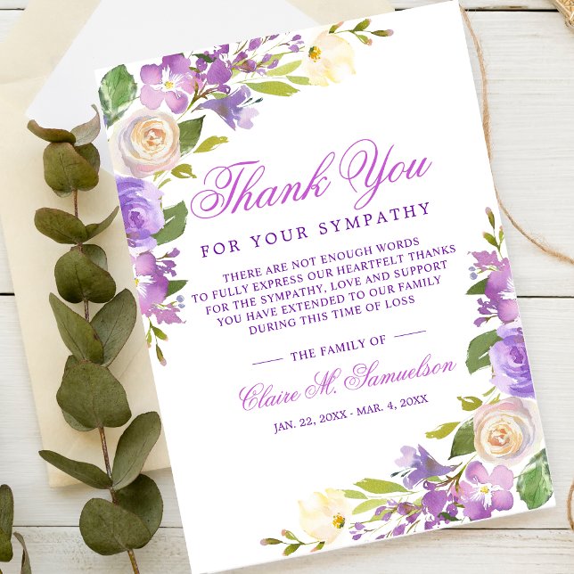 Tarjeta De Agradecimiento Solidaridad Bereavement Watercolor Funeral Floral (Subido por el creador)