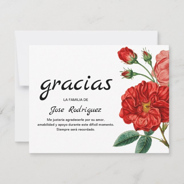 Tarjeta De Agradecimiento Solidaridad de Espanol Gracias | Flor roja (Anverso)