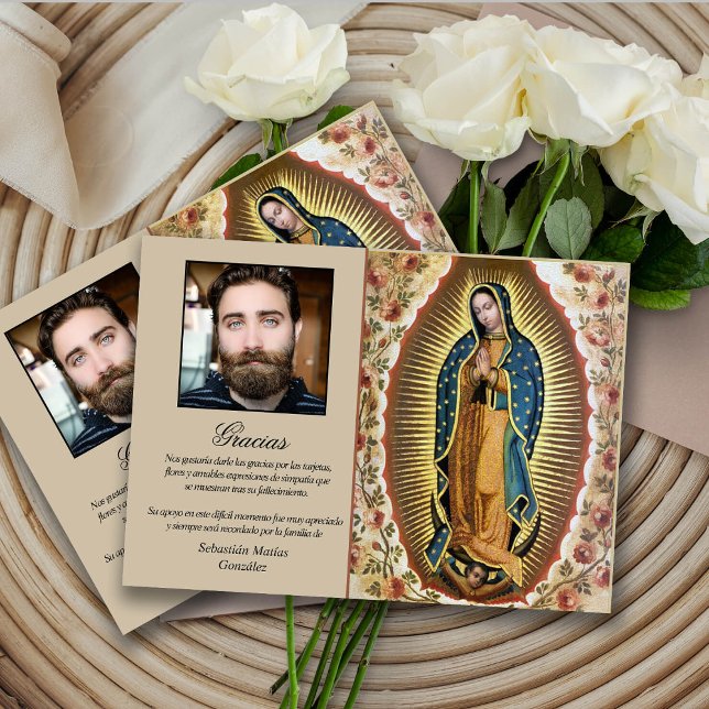 Tarjeta De Agradecimiento Solidaridad Elegante Funeral Guadalupe Gracias Car (la virgen de guada funeral memorial thank you card, funeral thank you cards, bereavement, elegant, )