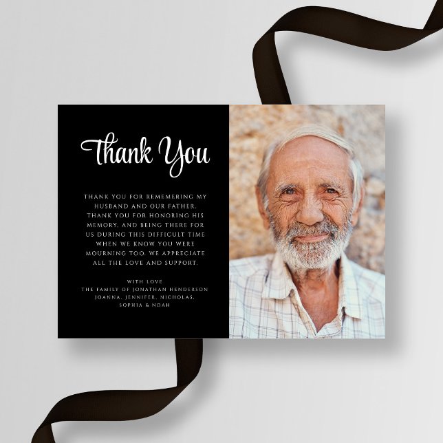 Tarjeta De Agradecimiento Solidaridad Elegante Script Photo Funeral (Sympathy Elegant Script Photo Funeral Thank You Card)