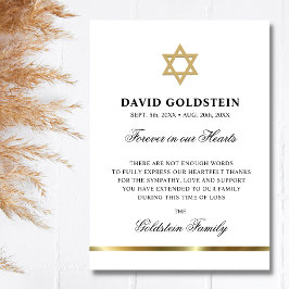 Tarjeta De Agradecimiento Solidaridad en memoria de la estrella judía de Dav