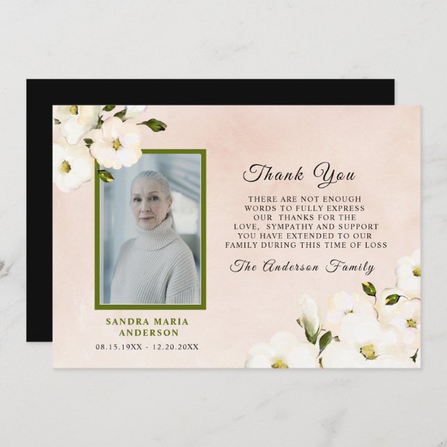 Tarjeta De Agradecimiento Solidaridad Floral Pink Photo Memory Gracias  (Anverso / Reverso)