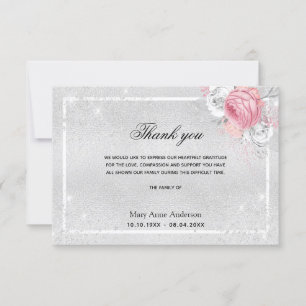 Tarjeta De Agradecimiento Solidaridad floral rosa plateado gracias