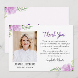 Tarjeta De Agradecimiento Solidaridad Flores moradas y rosas Foto Funeral