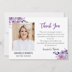 Tarjeta De Agradecimiento Solidaridad Flores Púrpura Salvajes Foto Funeral