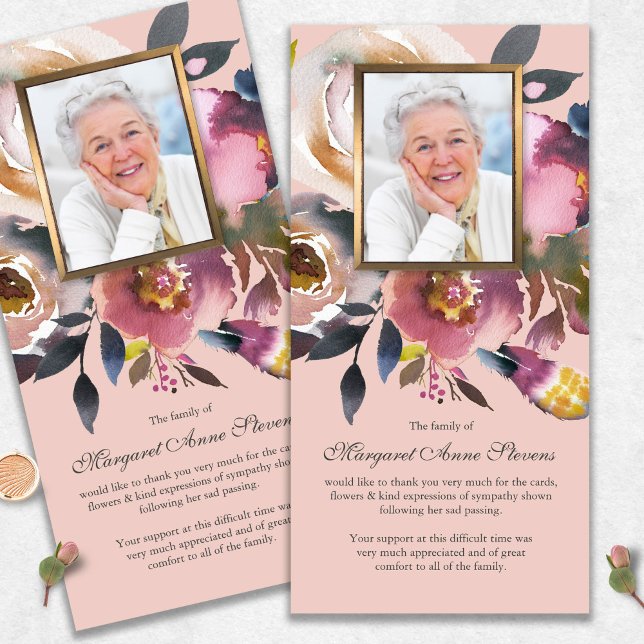 Tarjeta De Agradecimiento Solidaridad Foto Fórmula Funeral Floral Gracias Ca (funeral thank you cards, bereavement, elegant, simple, celebration of life, sympathy card)