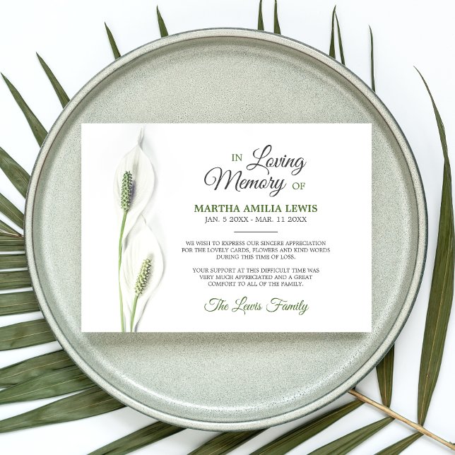 Tarjeta De Agradecimiento Solidaridad Funeral Calla Lily Flowers Gracias (Subido por el creador)