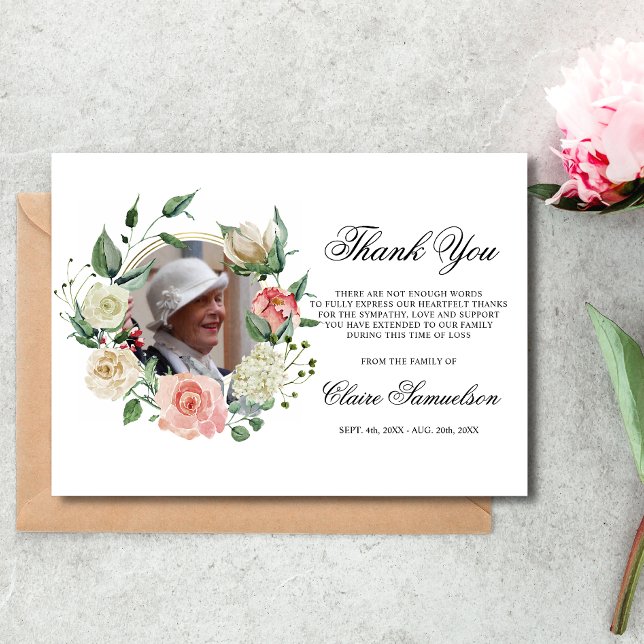 Tarjeta De Agradecimiento Solidaridad Gracias Memorial Floral Rosa (Subido por el creador)