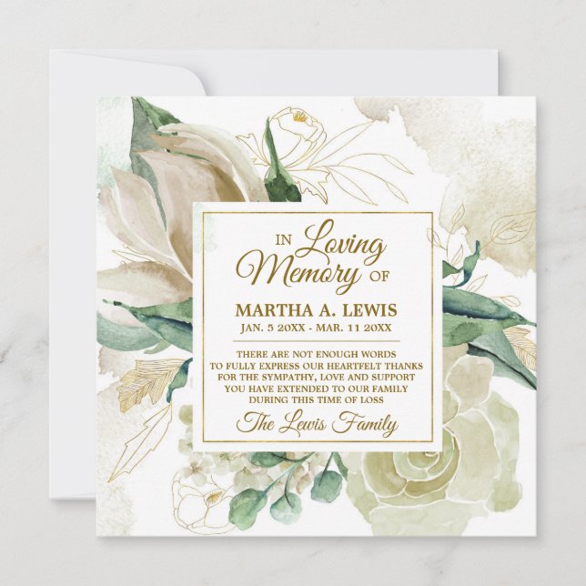 Tarjeta De Agradecimiento Solidaridad Memoria Creme Floral GRACIAS (Anverso)