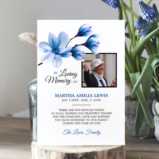 Tarjeta De Agradecimiento Solidaridad Memoria Floral Azul GRACIAS | FOTO (Subido por el creador)