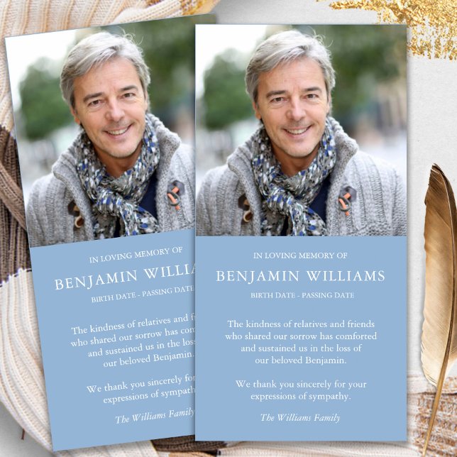 Tarjeta De Agradecimiento Solidaridad Pérdida Foto Azul Funeral Gracias Cart (funeral thank you cards, bereavement, elegant, simple, celebration of life, sympathy card)