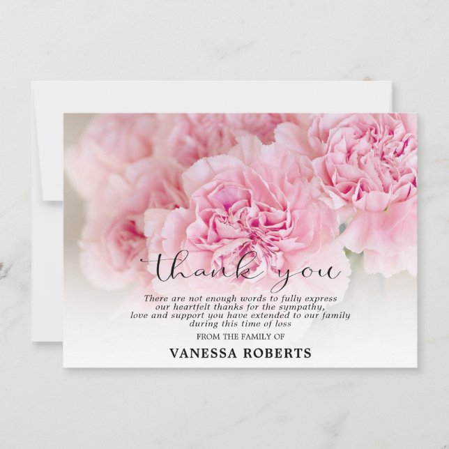 Tarjeta De Agradecimiento Solidaridad Pink Carnations GRACIAS | FOTO (Anverso)