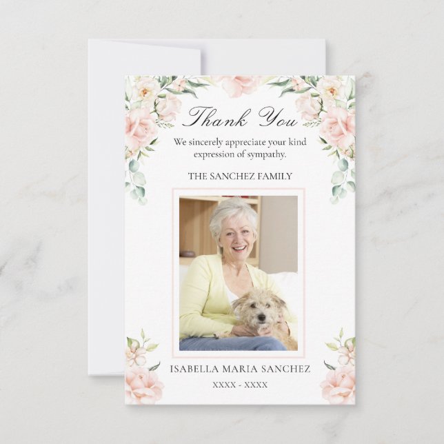 Tarjeta De Agradecimiento Solidaridad Pink Floral Funeral Foto Gracias Tarje (Anverso)