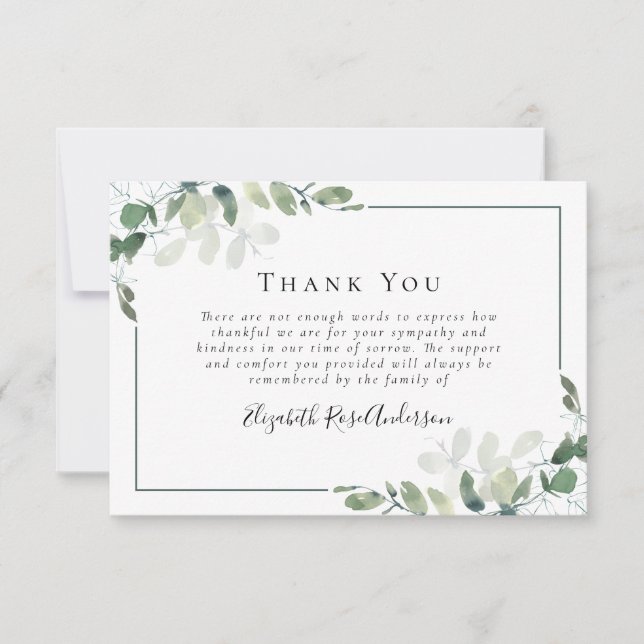 Tarjeta De Agradecimiento Solidaridad Verde Eucalyptus Funeral (Anverso)