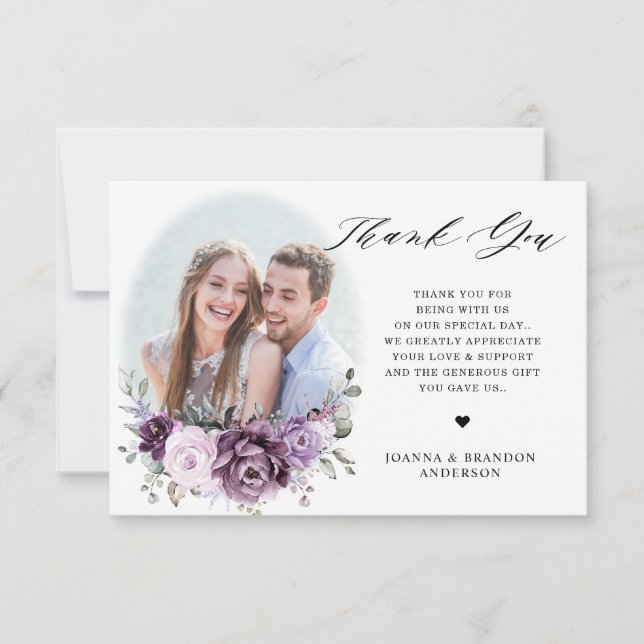 Tarjeta De Agradecimiento Sombras de Boda floral de violeta violeta en la sa (Anverso)