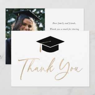 Tarjeta De Agradecimiento Sombrero de graduación de oro negro Elegante guión