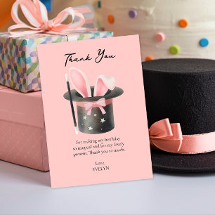 Tarjeta De Agradecimiento Sombrero de mago rosa lindo con lazo rosa Cumpleañ