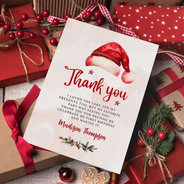 Tarjeta De Agradecimiento Sombrero de Santa de Navidad Fiesta de Cumpleaños (Subido por el creador)