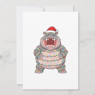Tarjeta De Agradecimiento Sombrero de Santa Hipopótamo Luces de Navidad Dive