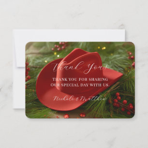 Tarjeta De Agradecimiento Sombrero de vaquero rojo de Navidad para boda