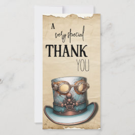 Tarjeta De Agradecimiento Sombrero superior Steampunk y gafas | Aqua y Cobre